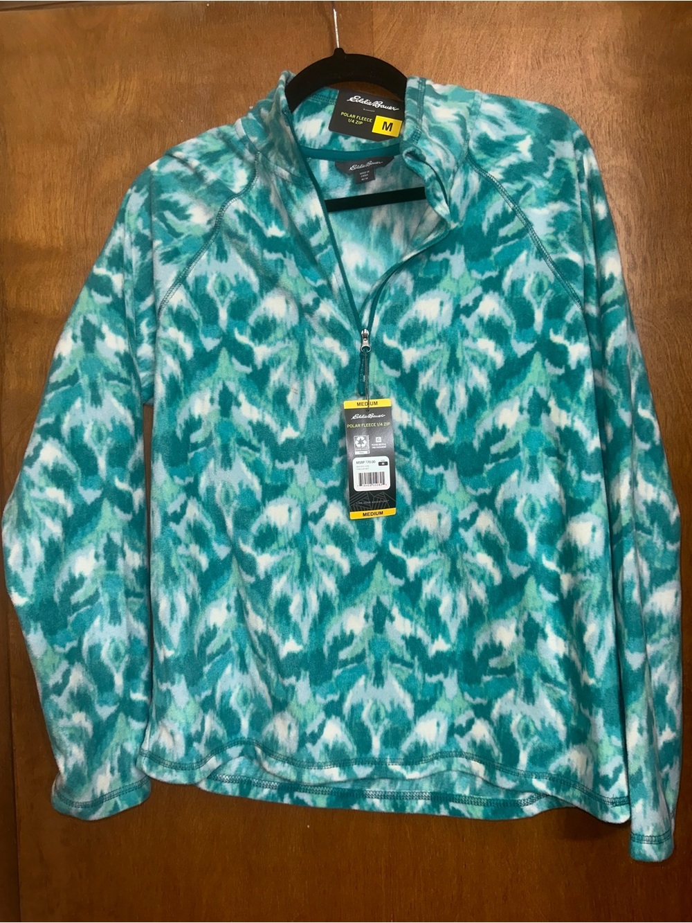 Eddie Bauer Teal Patterned Half-Zip Fleece Jacket